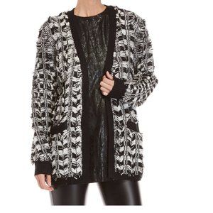 Religion women's M medium fringe yarn open front pocketed cardigan jacket